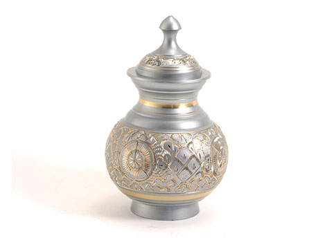 Elegantly Etched Brass Urn - Silver Image