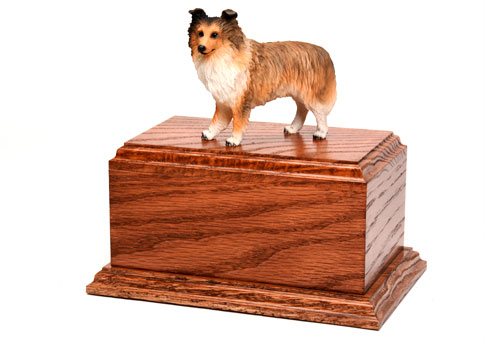 Wooden Urn with Figurine Image